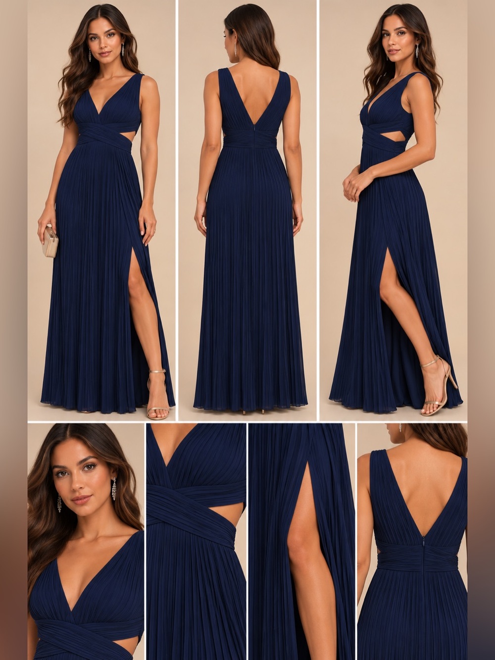 Lulus Compelling Poise Navy Blue Plisse Cutout Maxi Dress L NWT
